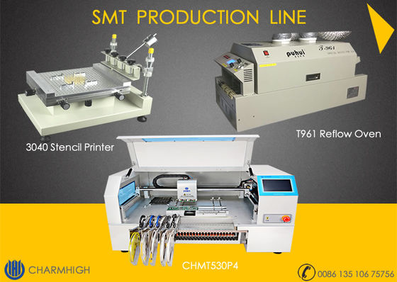 Zaawansowana linia produkcyjna SMT, maszyna do podnoszenia i umieszczania 4 głowic CHMT530P4, drukarka 3040, piec rozpływowy T961