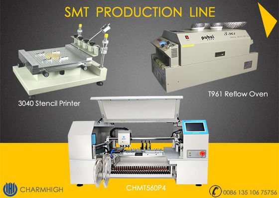 Wysoka konfiguracja SMT Line 60 Podajniki 4 głowice CHMT560P4 SMT Maszyna P&amp;P / piec rozpływowy T961 / drukarka pasty lutowniczej 3040