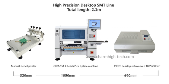 Wysokiej precyzji 0201 Desktop PCB Assembly Line 4 Heads CHM-551 SMD Pick and Place Machine Reflow Oven T962C