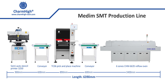 Średnia linia produkcyjna SMT, 6 głowic TC06, pełny montaż PCB, produkcja PCBA